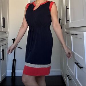 Navy blue, orange and cream every day comfortable dress